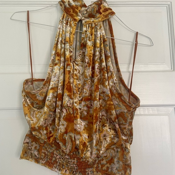 Free people hi neck, crushed velvet halter top - Picture 2 of 5